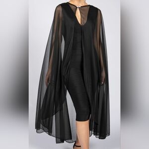 Sheer Black Cape Shawl XL – Flowing, Evening, Layering Piece